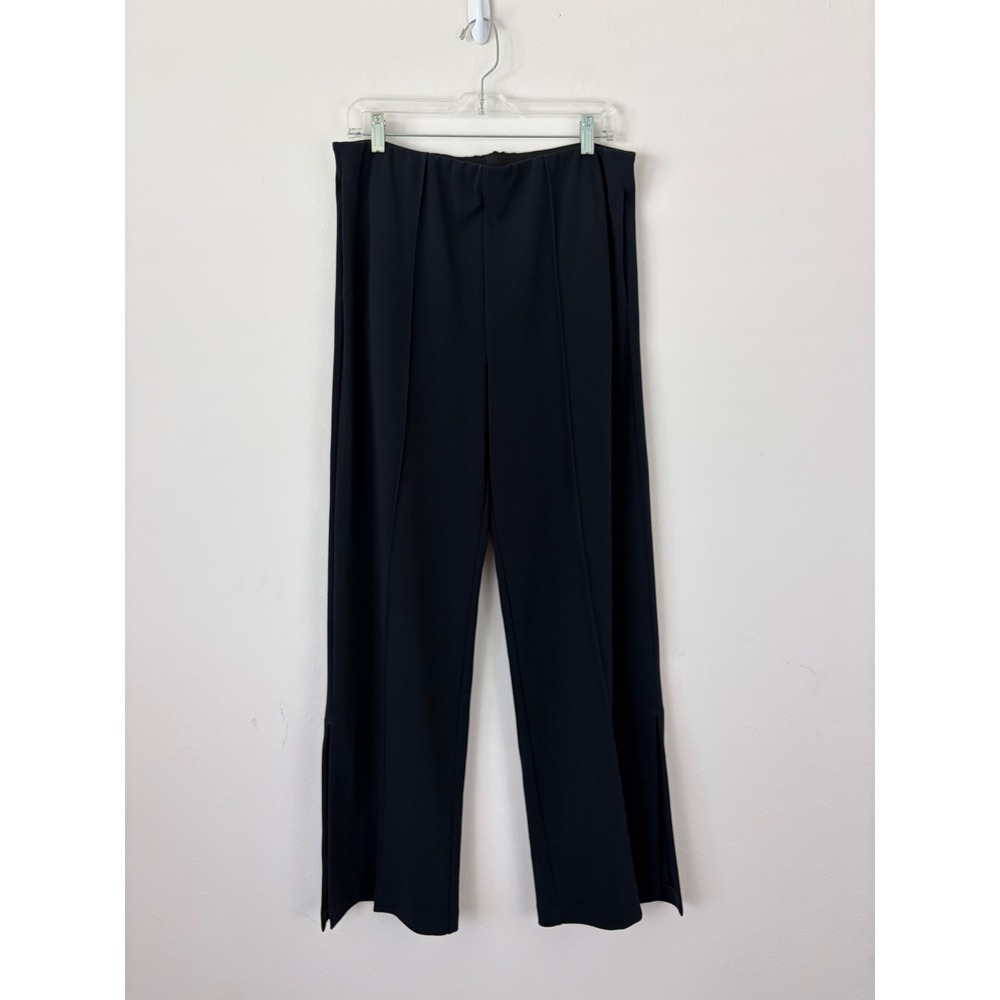 Soft Surroundings Pull On Large Wide Leg Pintuck Trousers Side Slit Navy Black